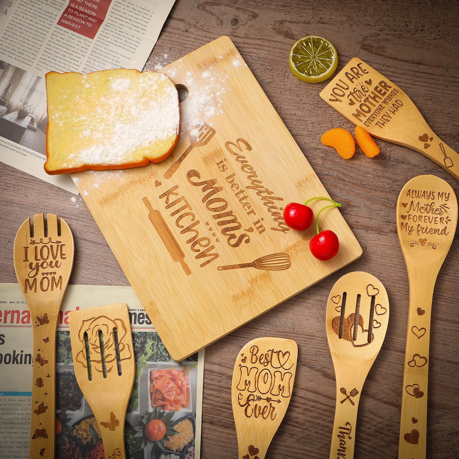 Lifestyle shot of ProSuites mom kitchen gift set in stylish packaging
