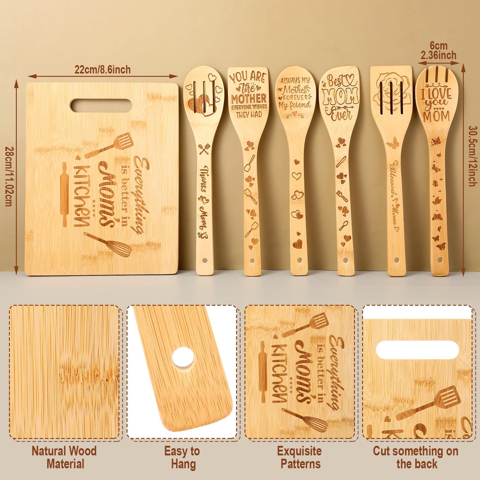 ProSuites six wooden spoons set, comfortable grip for stirring and tasting