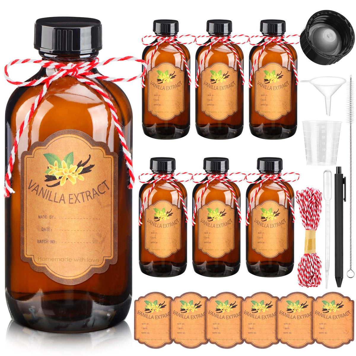 ProSuites vanilla extract bottles in amber glass with lids, protecting aroma and flavor.