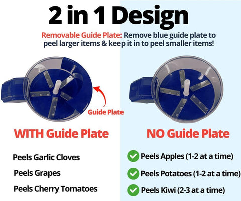 Proteinized 2-in-1 peeler with guide plate off for medium items