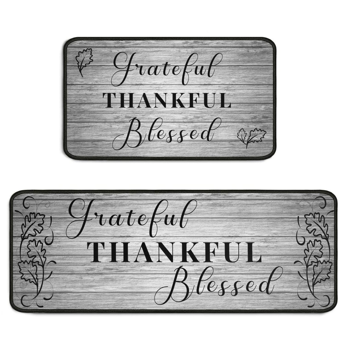 Protikol Grateful Thankful Blessed kitchen rug 17x30 angled view, cushioned comfort underfoot for longer cooking