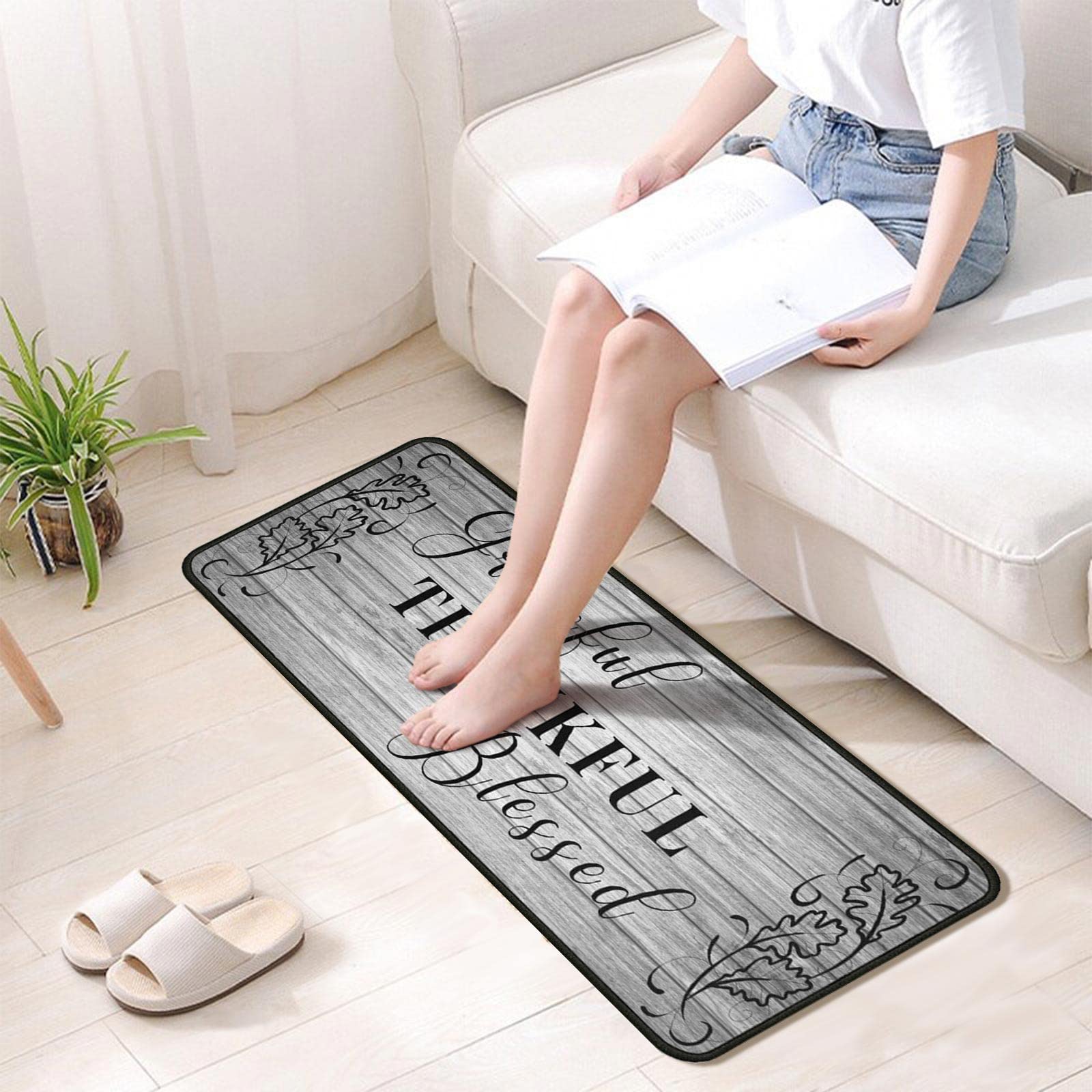 Protikol Grateful Thankful Blessed kitchen rug easy-care, machine washable for simple cleanup
