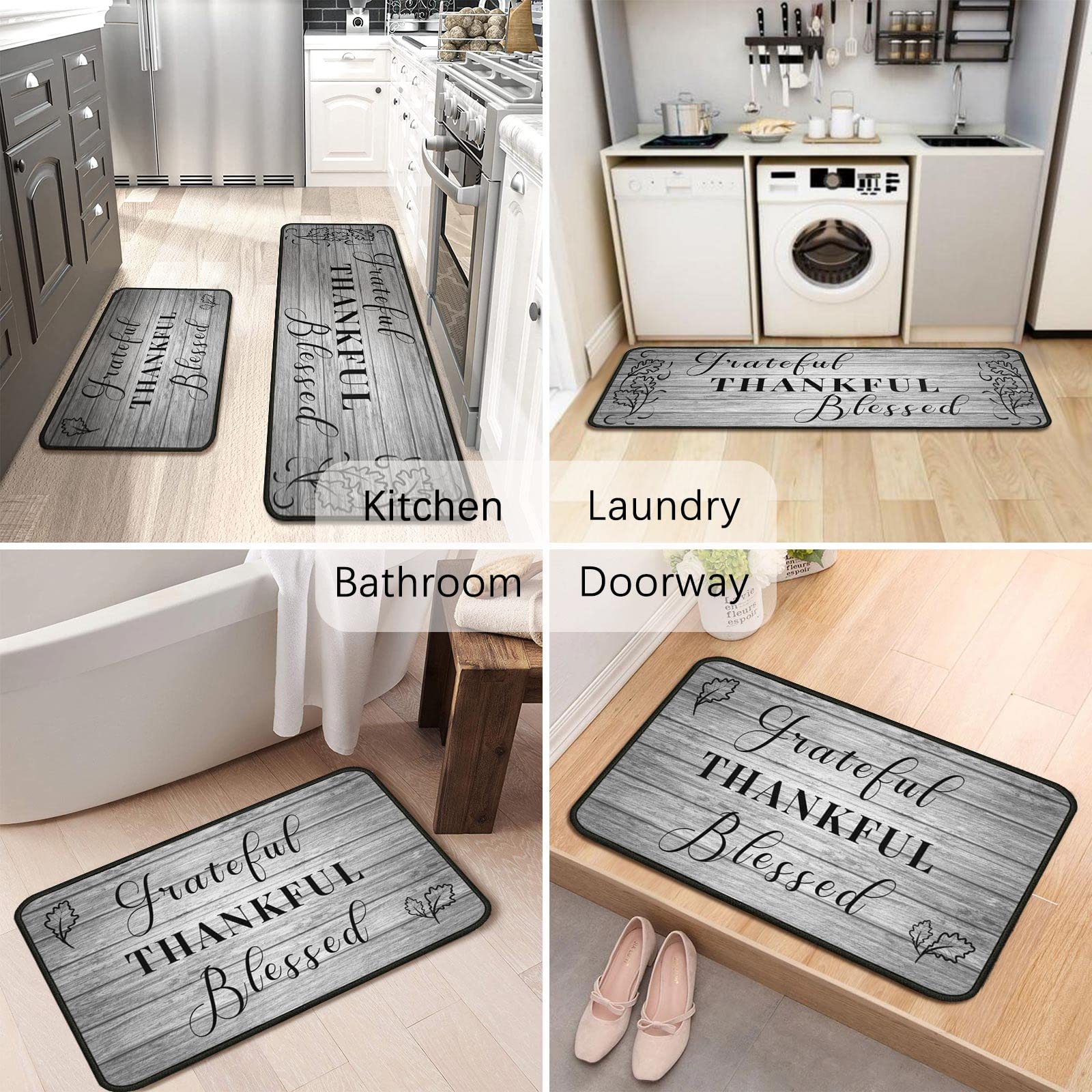 Protikol Grateful Thankful Blessed kitchen rug soft-microfiber, cozy underfoot for busy kitchen routines