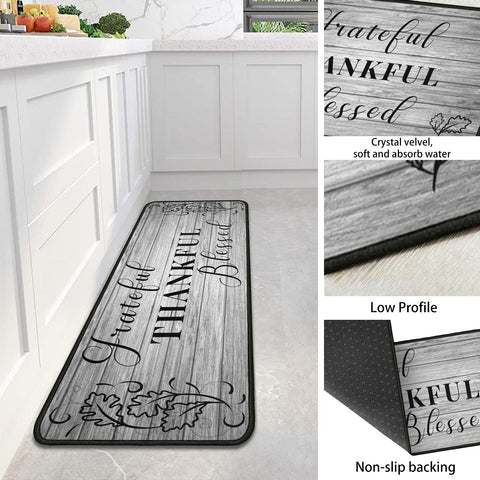 Protikol Grateful Thankful Blessed kitchen rug water-absorbent, handles spills with quick moisture uptake
