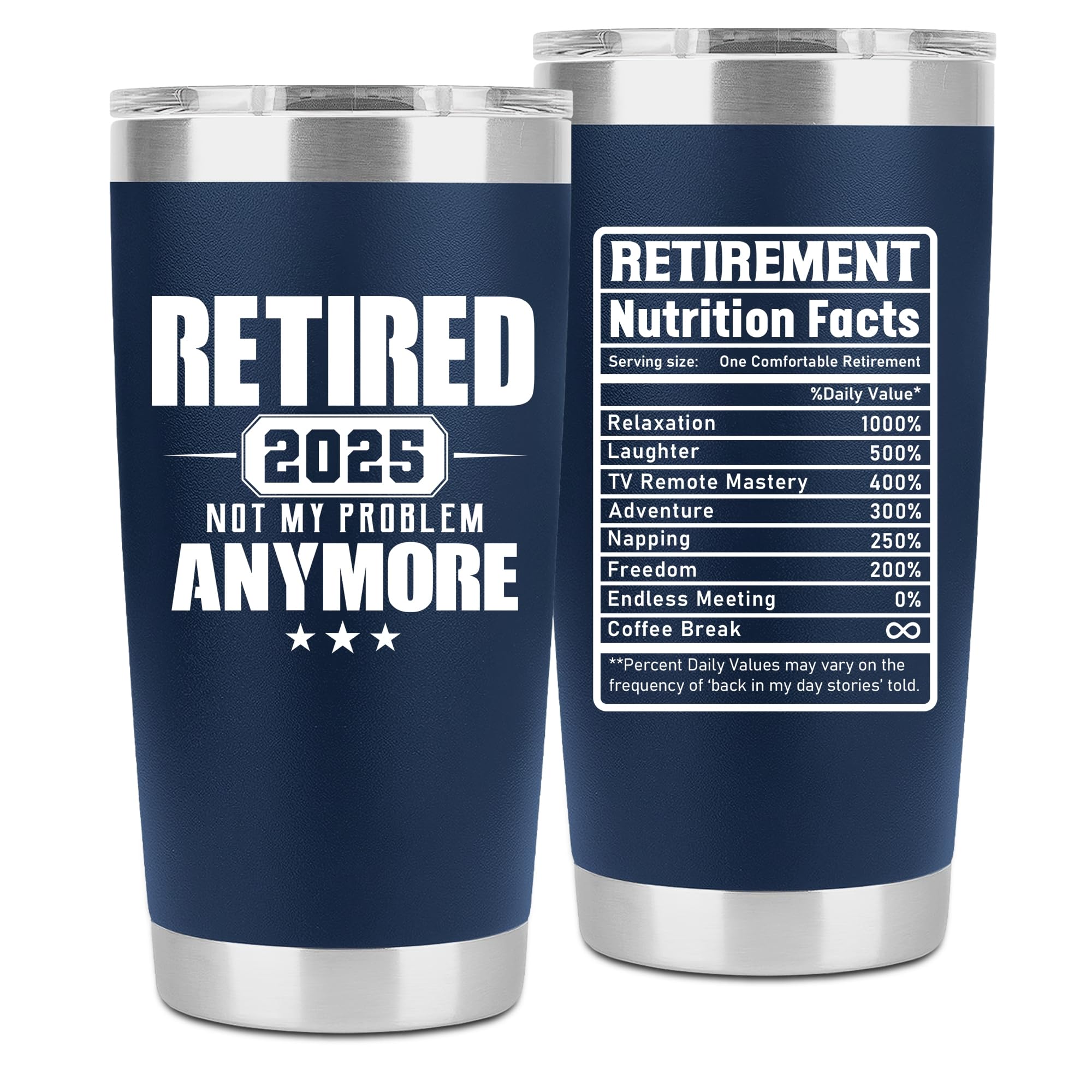 PRPinkRain Legend Has Retired navy tumbler front view for daily coffee on the go