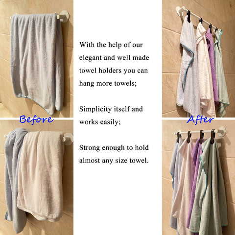 Prriudy towel clips holding towels in place while allowing easy removal.