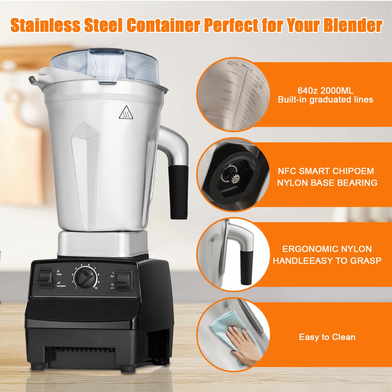 Psasrm 64oz pitcher with lid open highlights easy ingredient addition.