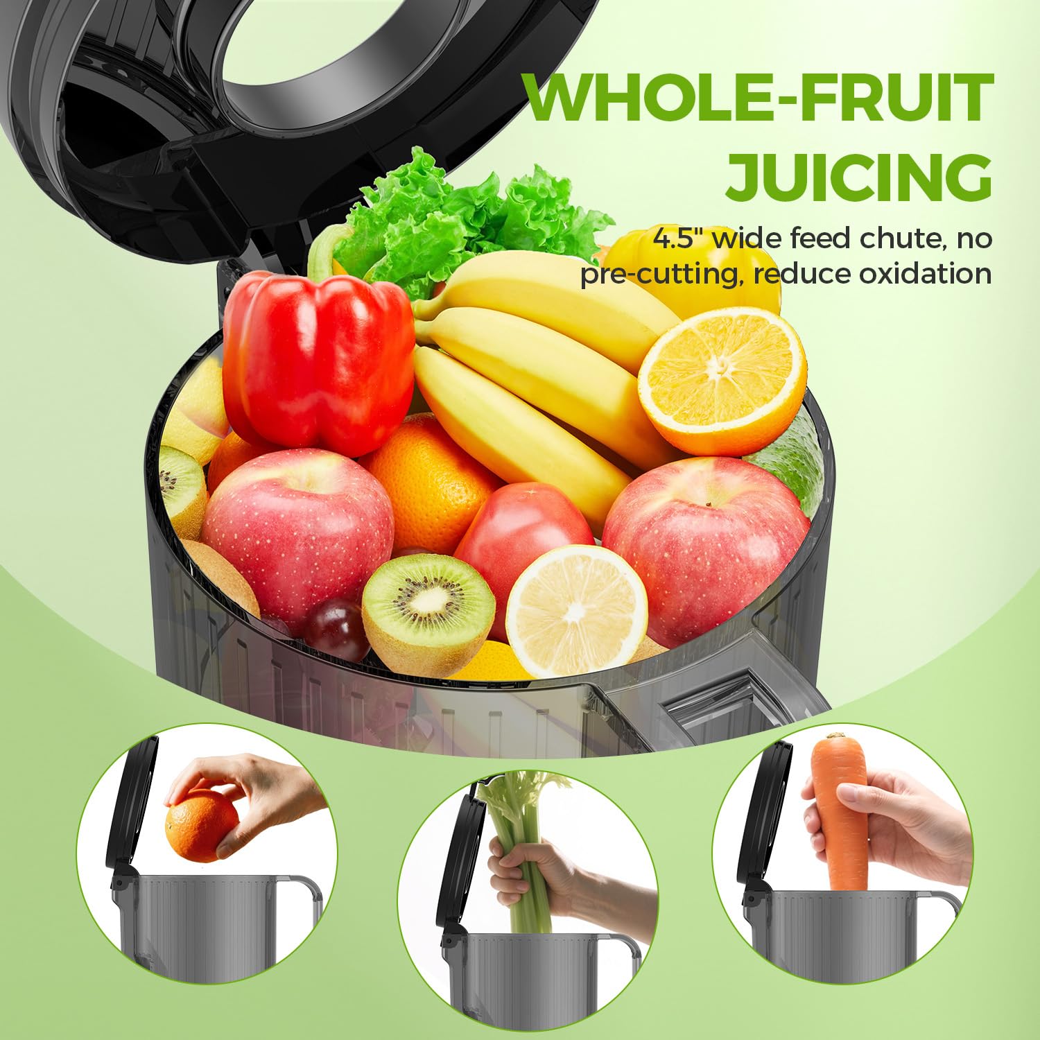 PSIIDAN juicer with a 100W motor delivers steady power for greens.