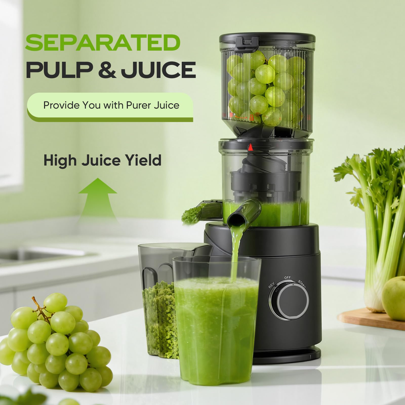 PSIIDAN juicer pulp container provides ample space for pulp during large batches.