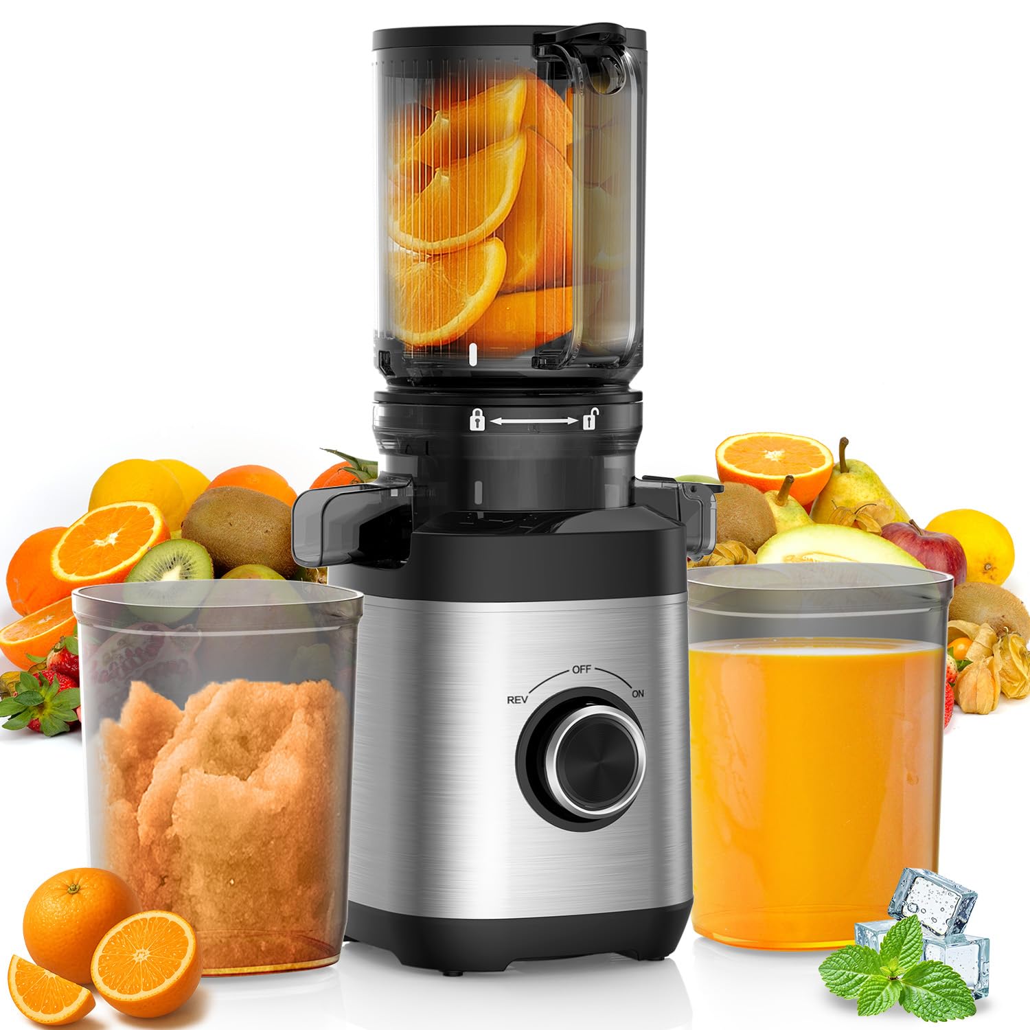 PSIIDAN Juicer with a wide chute for effortless whole-fruit juicing.