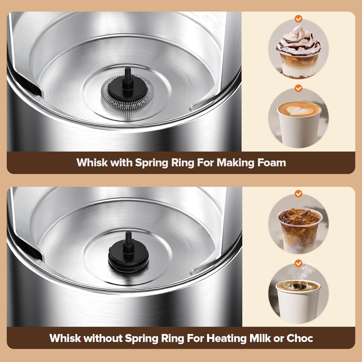 PSIIDAN Milk Frother 4-in-1 design handles warm thick foam and hot drinks.