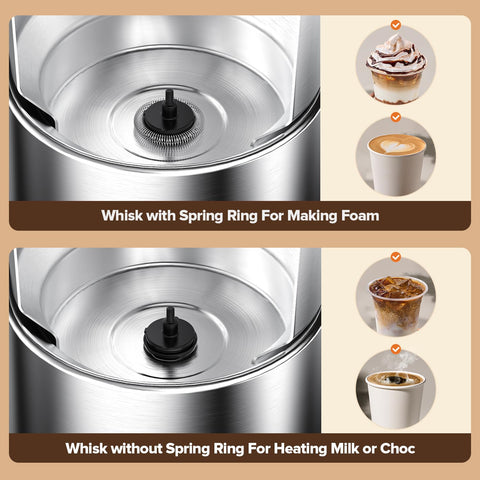 PSIIDAN Milk Frother 4-in-1 design handles warm thick foam and hot drinks.