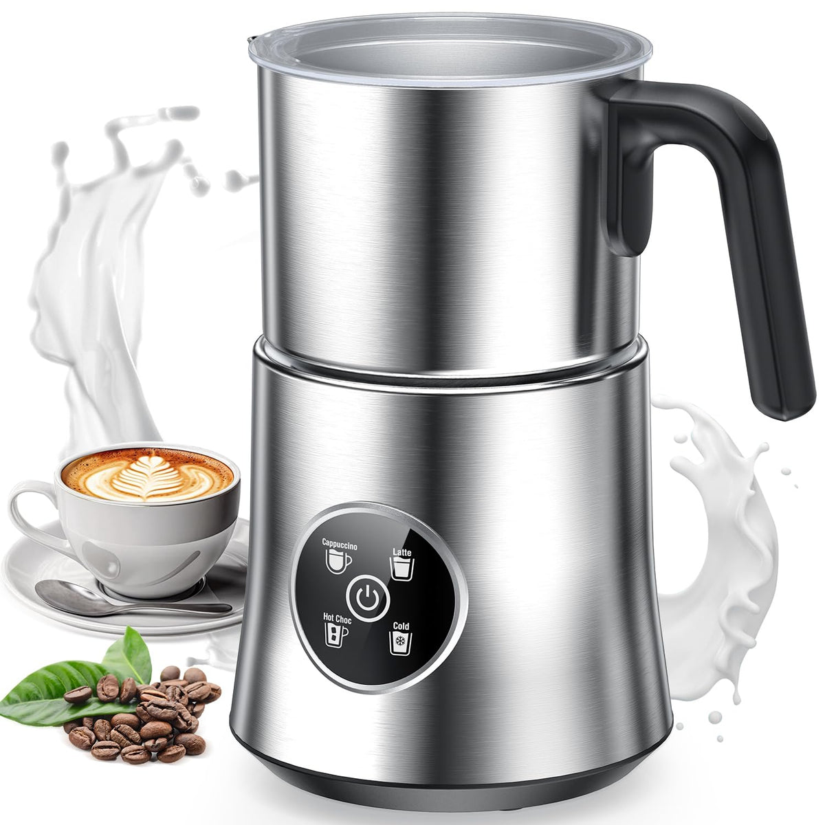 PSIIDAN milk frother in action with 4-in-1 capability for silky microfoam.