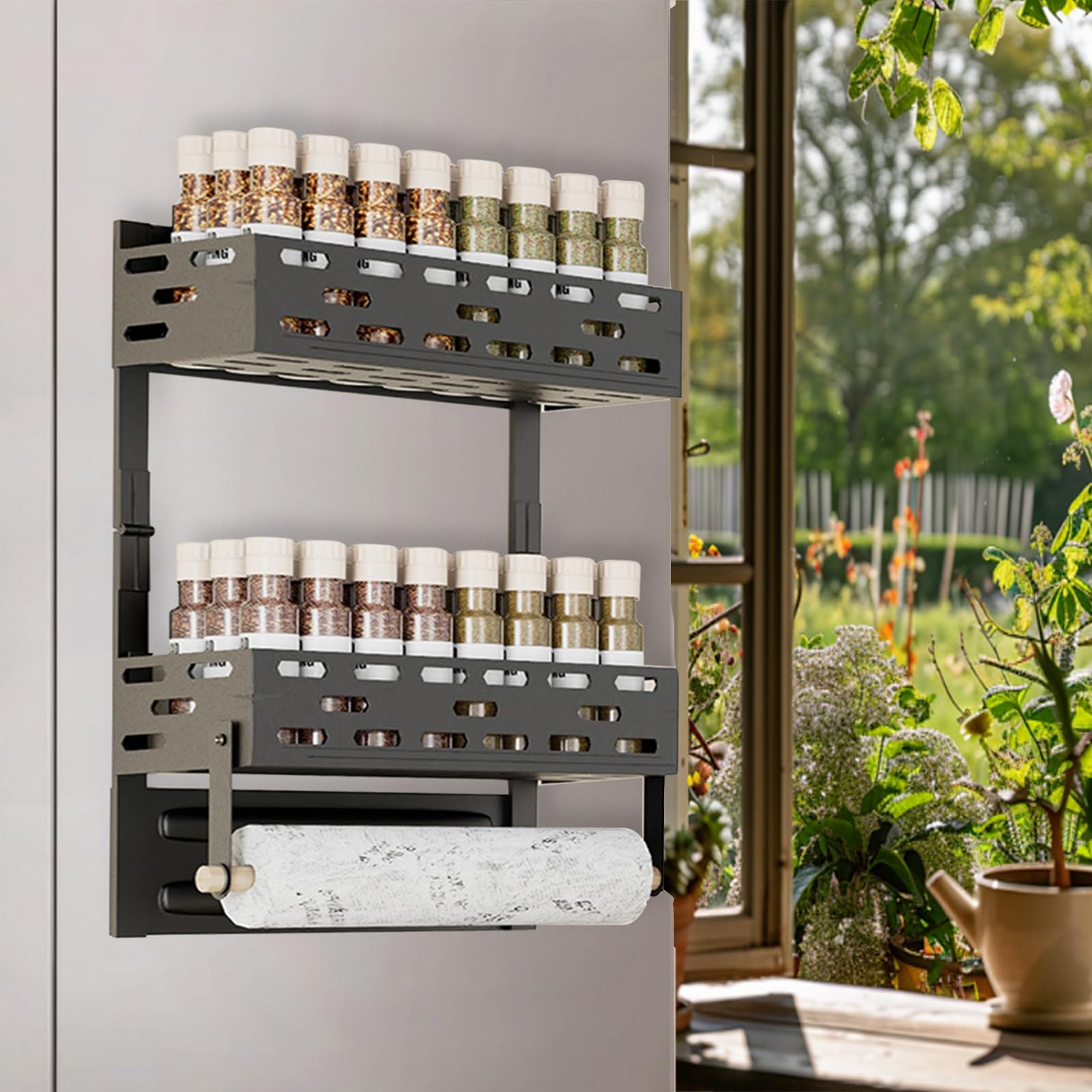 PTAEXCEL magnetic spice rack on fridge keeps spices organized and accessible.