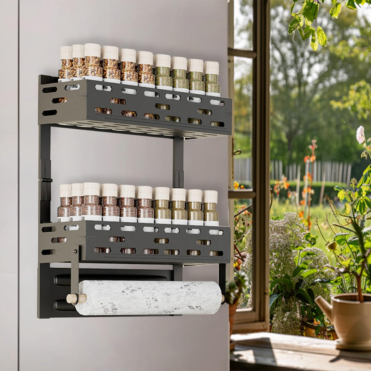 PTAEXCEL magnetic spice rack on fridge keeps spices organized and accessible.