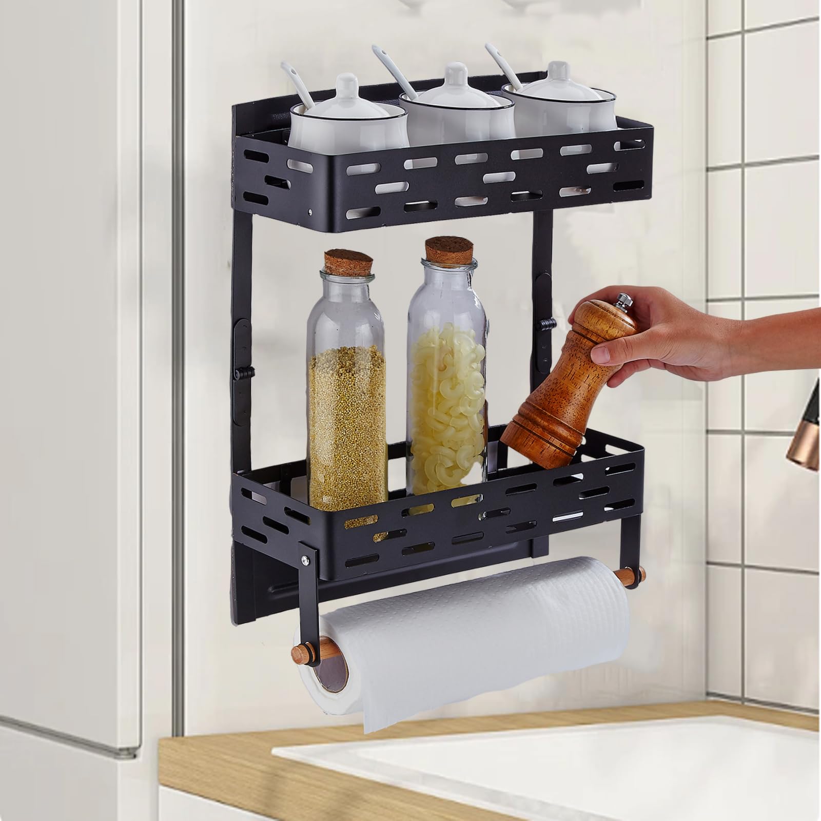 PTAEXCEL multiuse kitchen storage shelf for spices, cans, snacks.