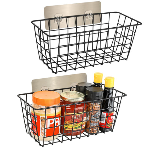 Ptinyiv hanging wall basket with adhesive for clutter-free kitchen storage.