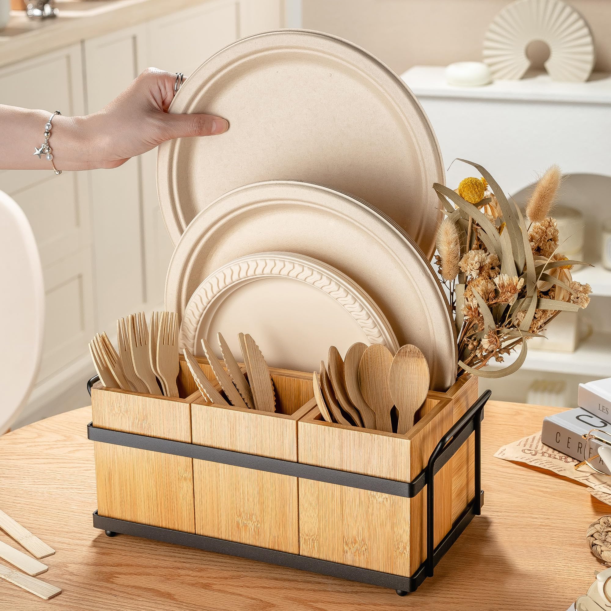 PTSTING paper plate dispenser keeps plates handy during gatherings