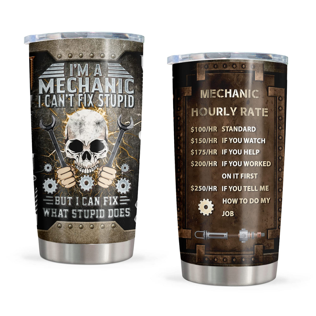 Pudmaple Mechanic Gifts Tumbler 20oz front view with bold printed design