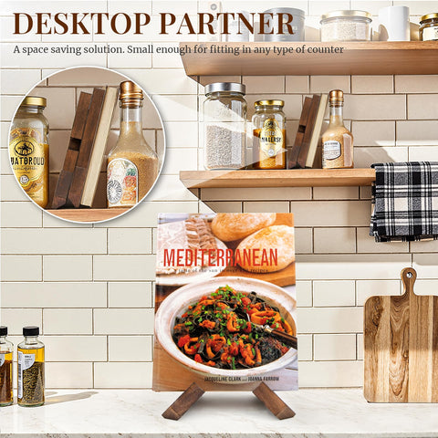 PUERSI cookbook stand features cross-wood construction for sturdy display.