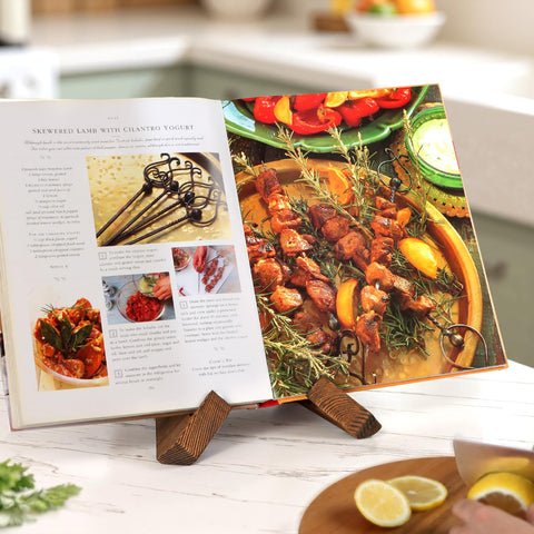 PUERSI cookbook stand accommodates cookbooks up to 9x12.8 inches.