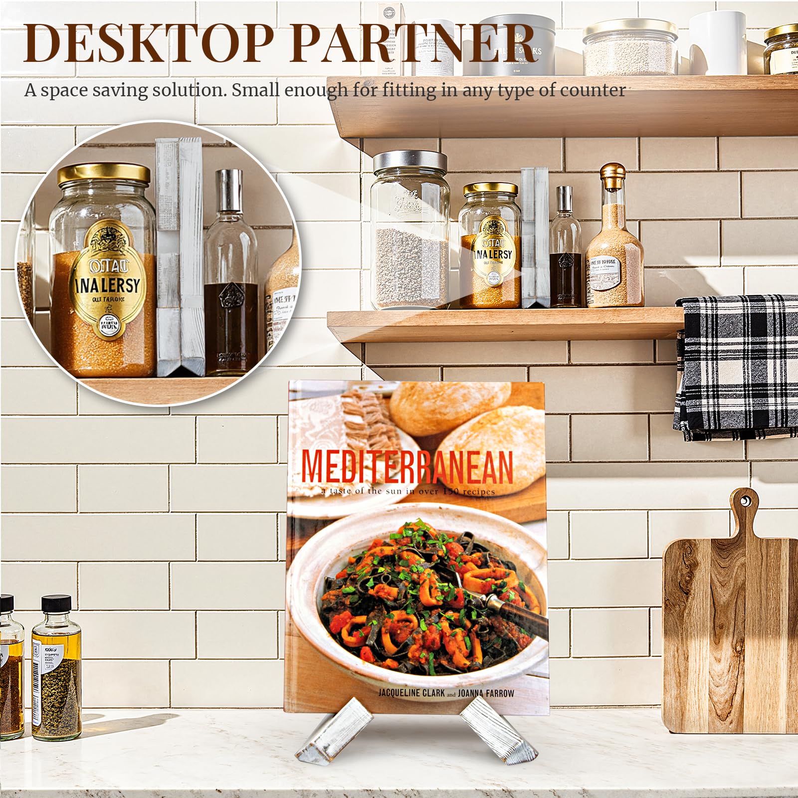 PUERSI stand used as tablet stand in kitchen for recipes.