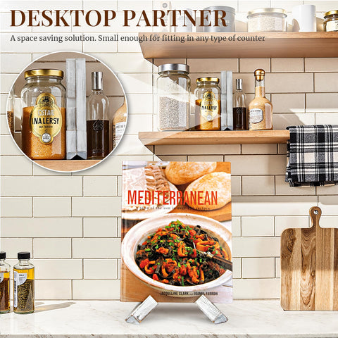 PUERSI stand used as tablet stand in kitchen for recipes.