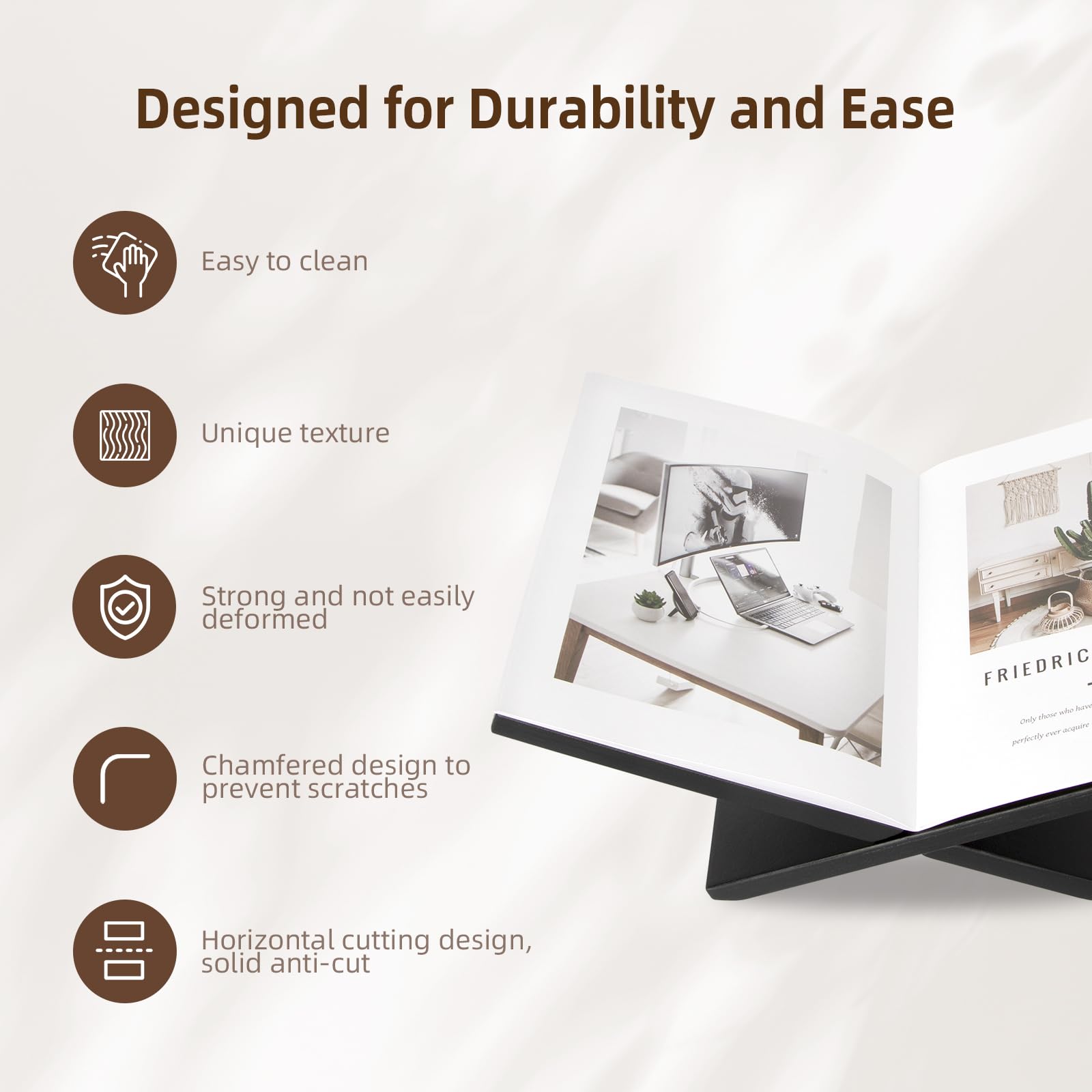 PUERSI Open Display Stand in dark wood grain for elegant shelf styling.