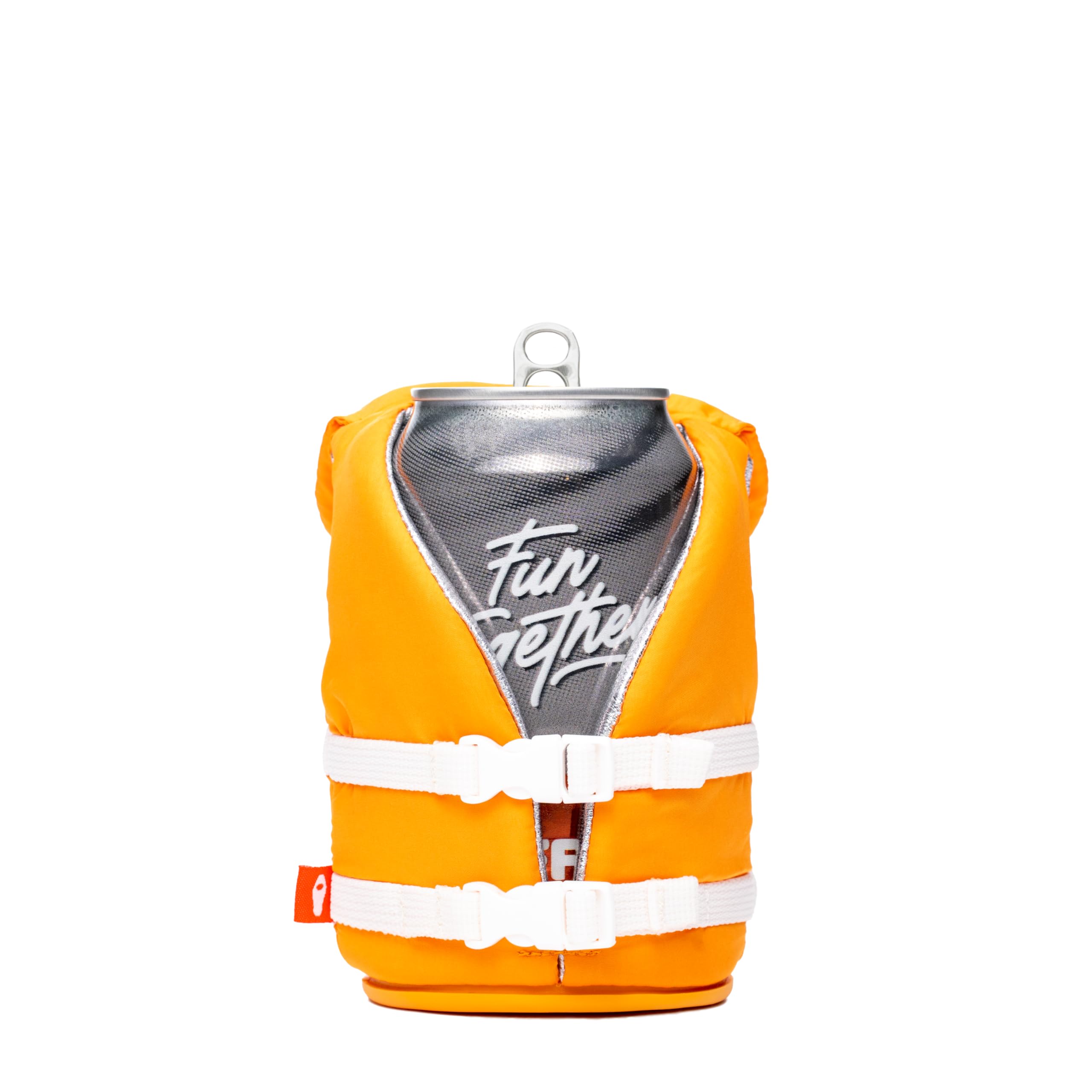 Puffin buoy life vest can cooler in apricot keeps drinks cold on water