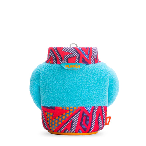 Puffin teal can cooler fits 12 oz cans and bottles securely.