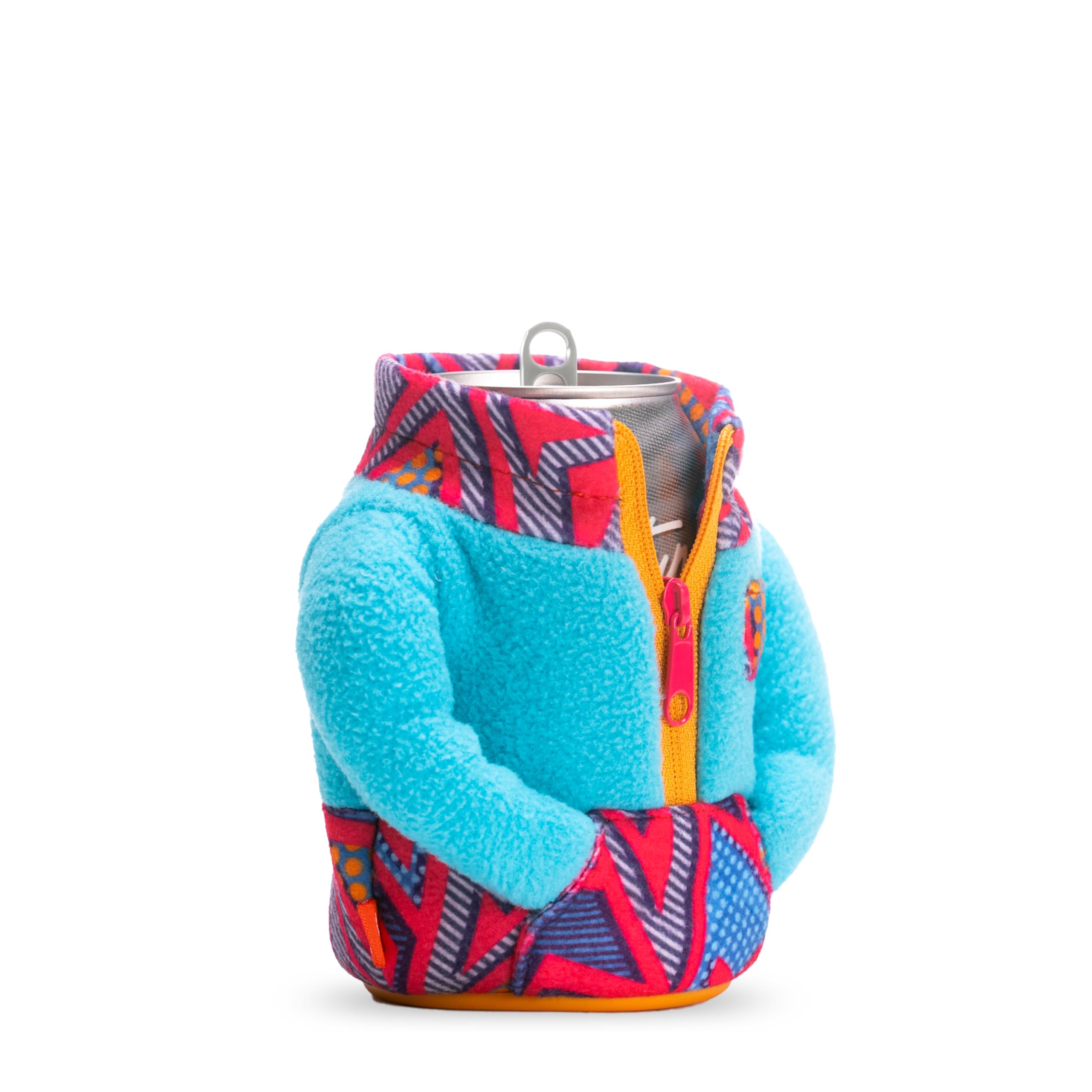 Puffin insulated can cooler provides warm hands while drinks stay cold.