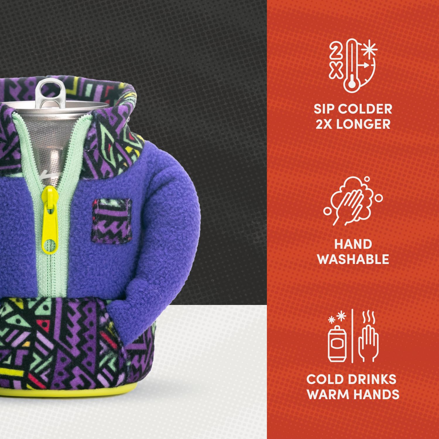 Puffin teal insulator fits bottles and cans, preserving chill longer.