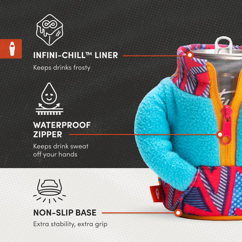 Puffin fleece jacket insulates drinks while you hold the can comfortably.