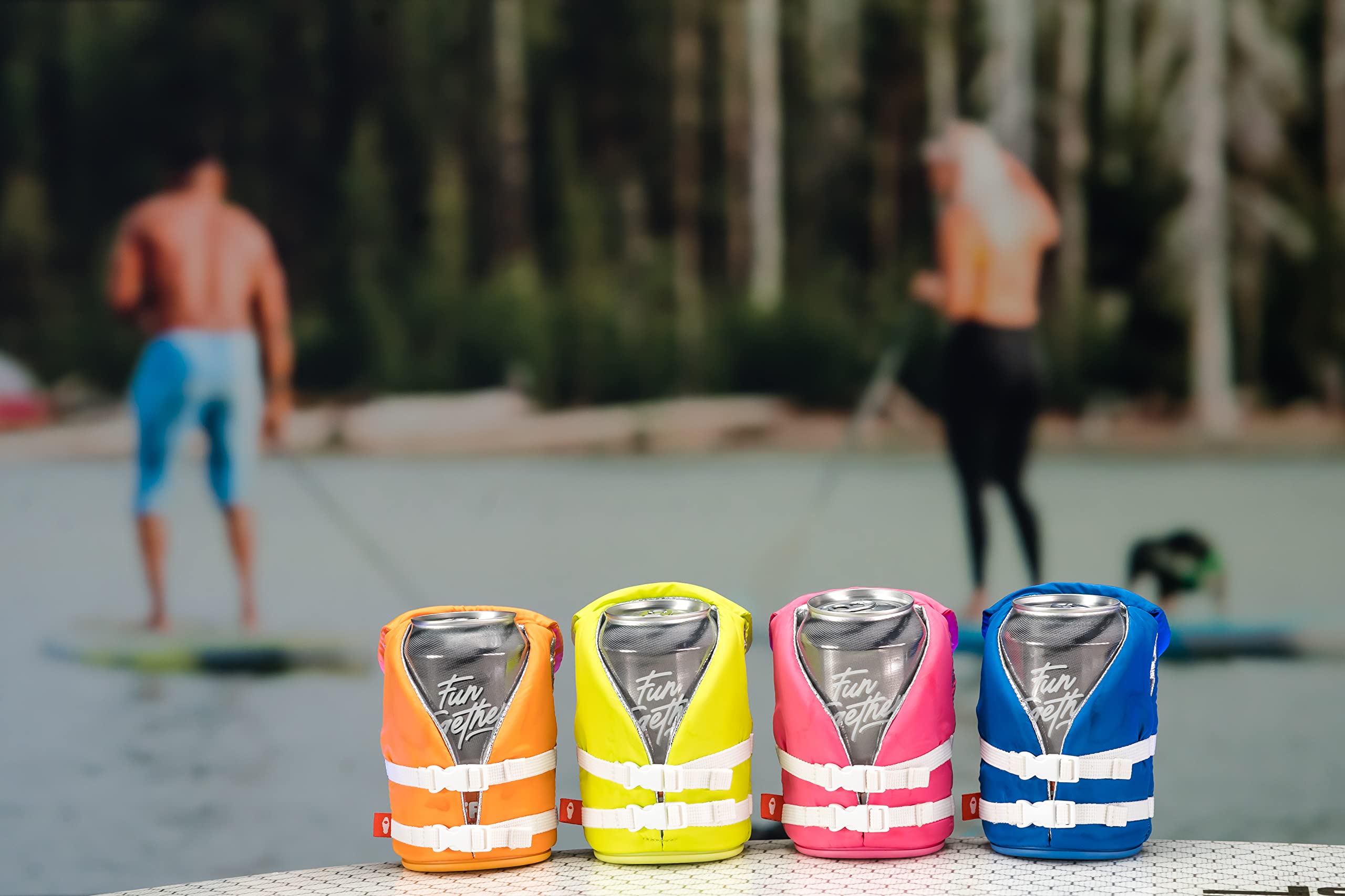 Puffin outdoor party setup featuring apricot can cooler