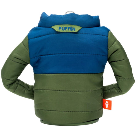 Puffin Puffy Jacket sailor-blue can cooler fits 12 oz cans and bottles.