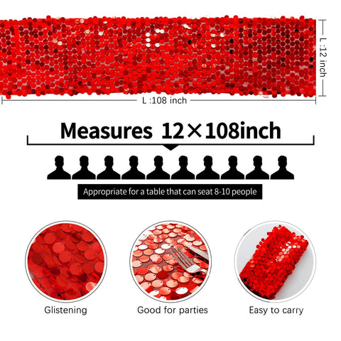 Pufogu holiday banquet sequin runner in red sparkles for decor.