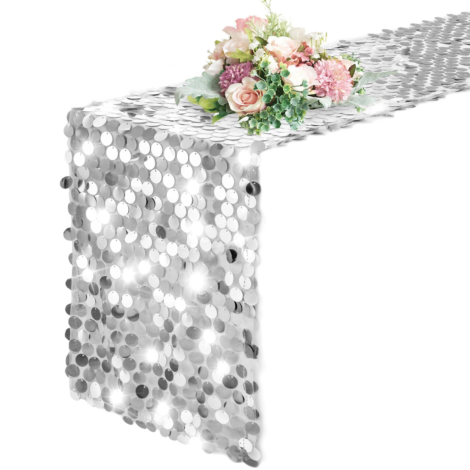 Pufogu sequin table runner with big Payette for elegant weddings.