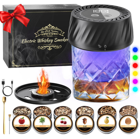 PUFTEM electric smoker kit with glass pour showcases flame-free, aromatic smoke enhancement.