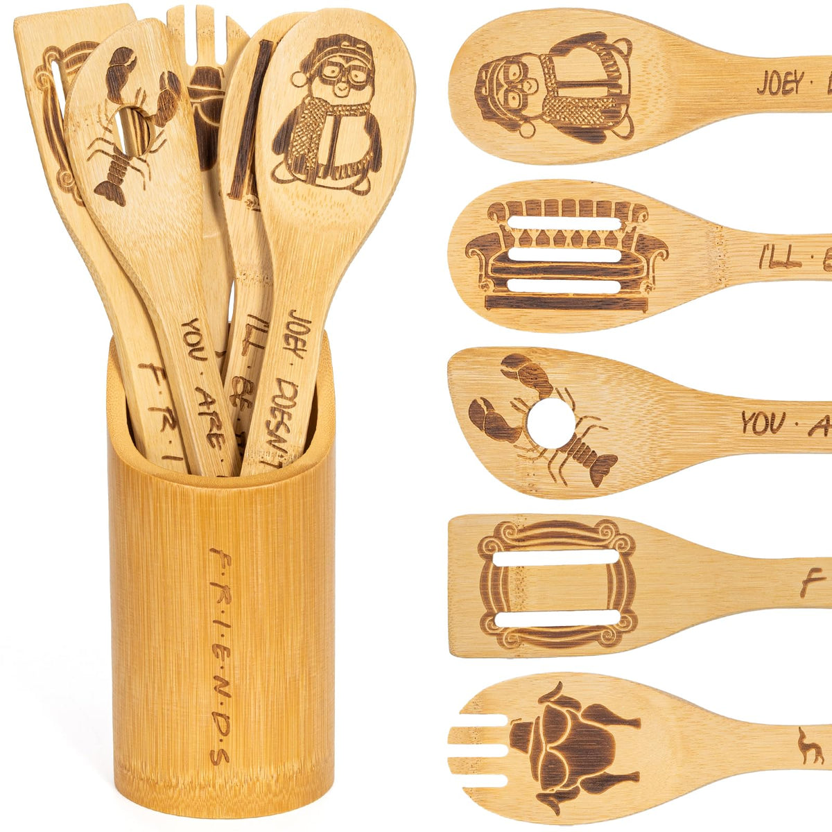PuGez Friends wooden spoons six-piece set for nonstick cookware
