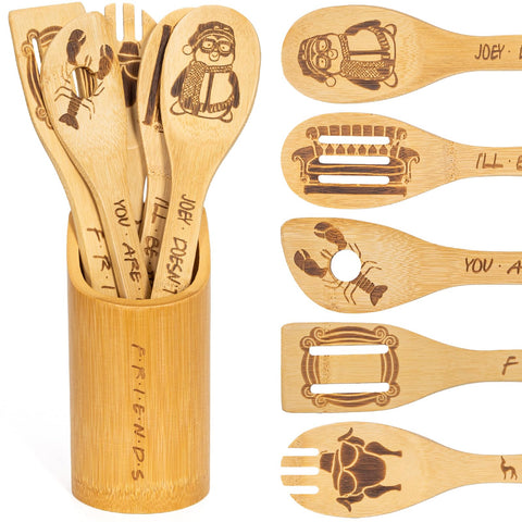 PuGez Friends wooden spoons six-piece set for nonstick cookware