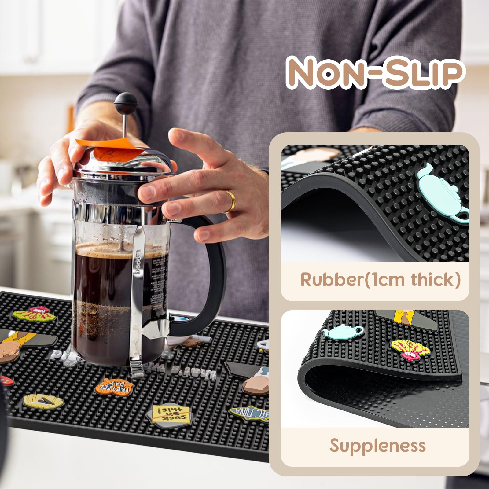 PuGez 3D-design office bar mat enhances decor with tactile texture.