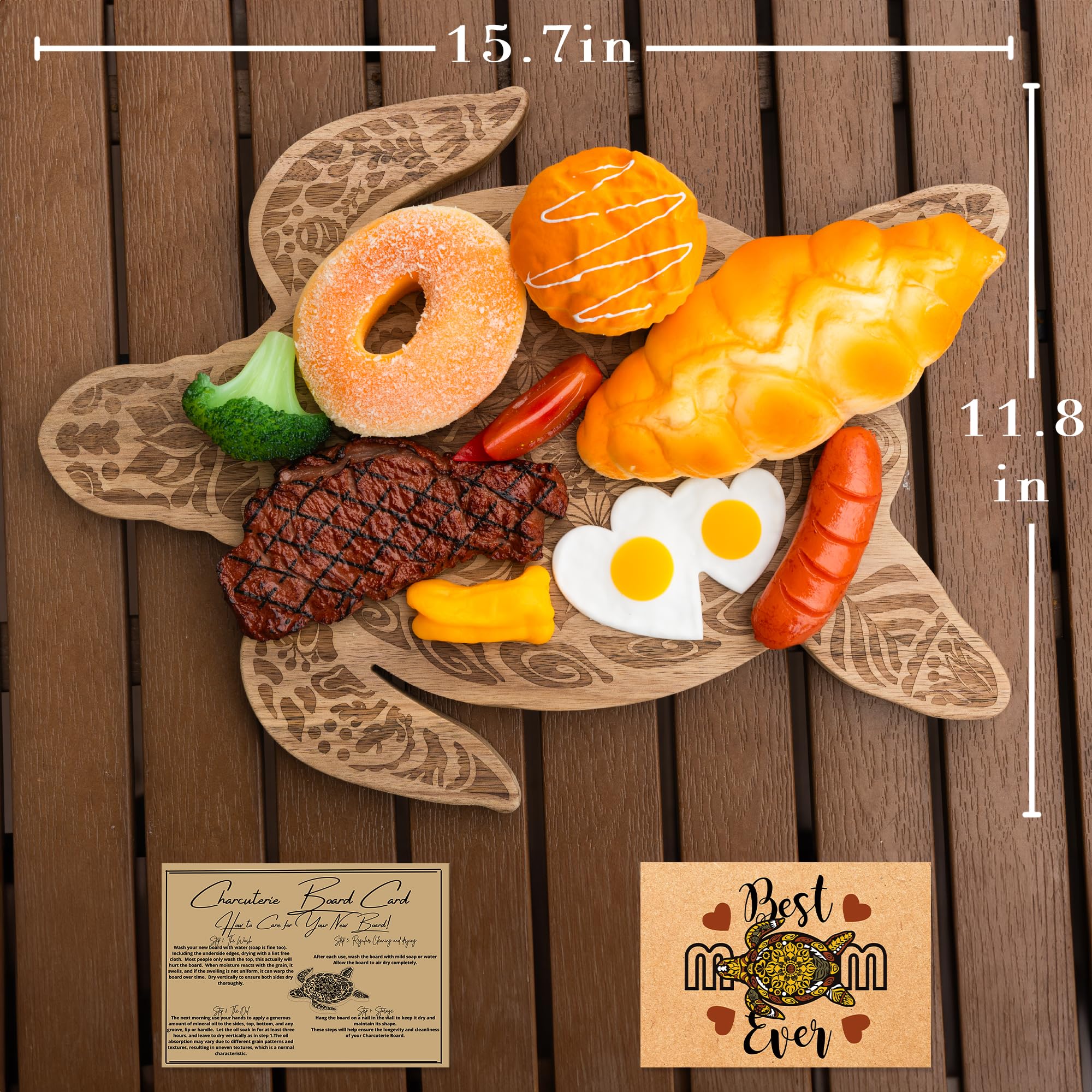 PUICIO acacia wood cutting board with turtle silhouette ideal for cheese and fruits