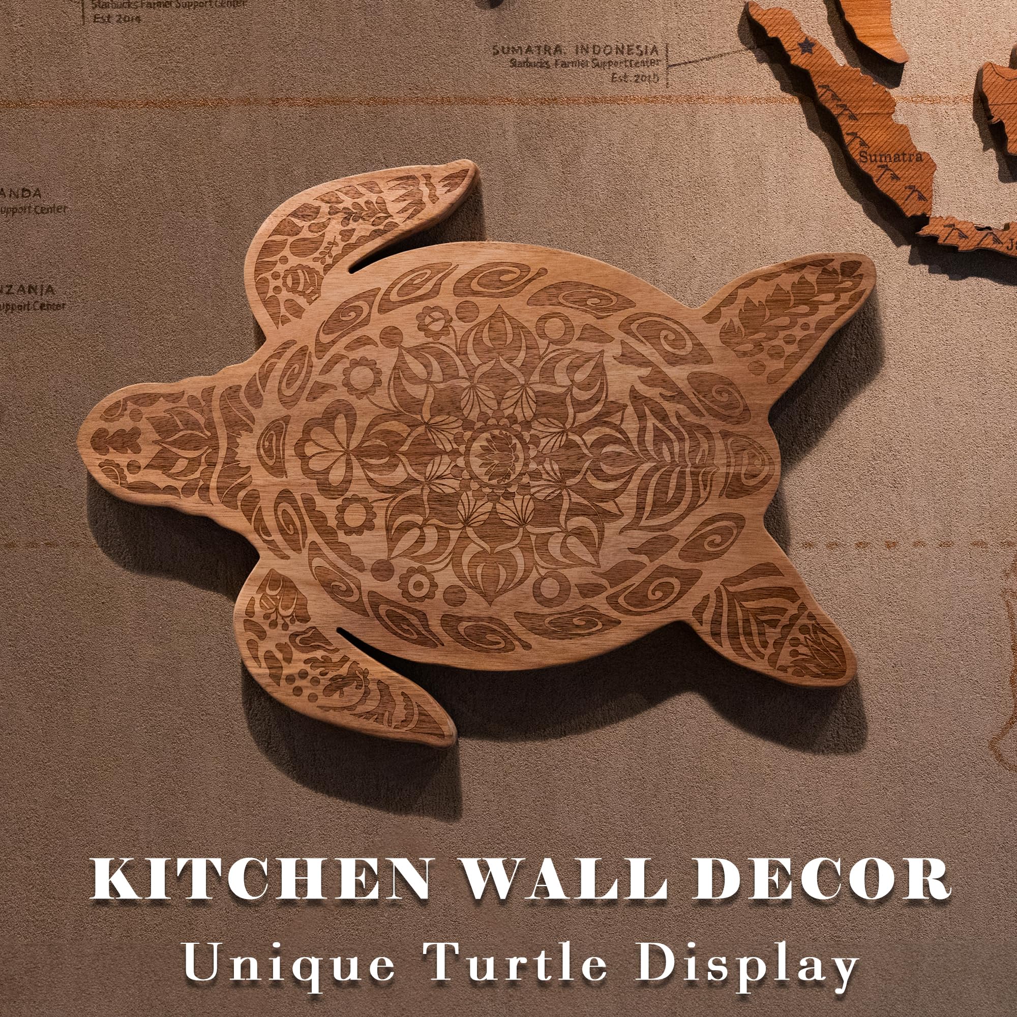 PUICIO mandala engraving on turtle board enhances kitchen decor and mindfulness