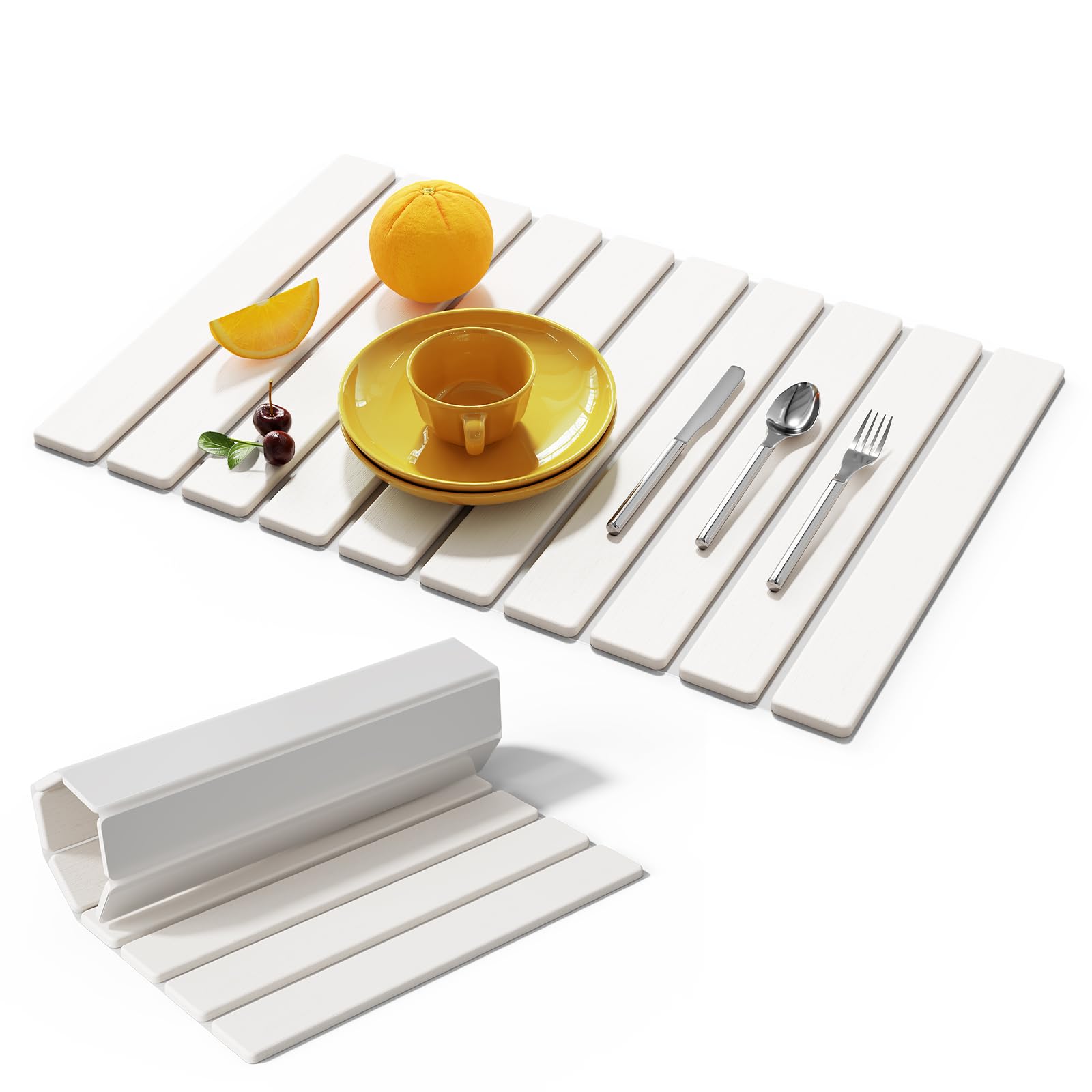Pukaock large stone drying mat on counter offering ample space for dishes.