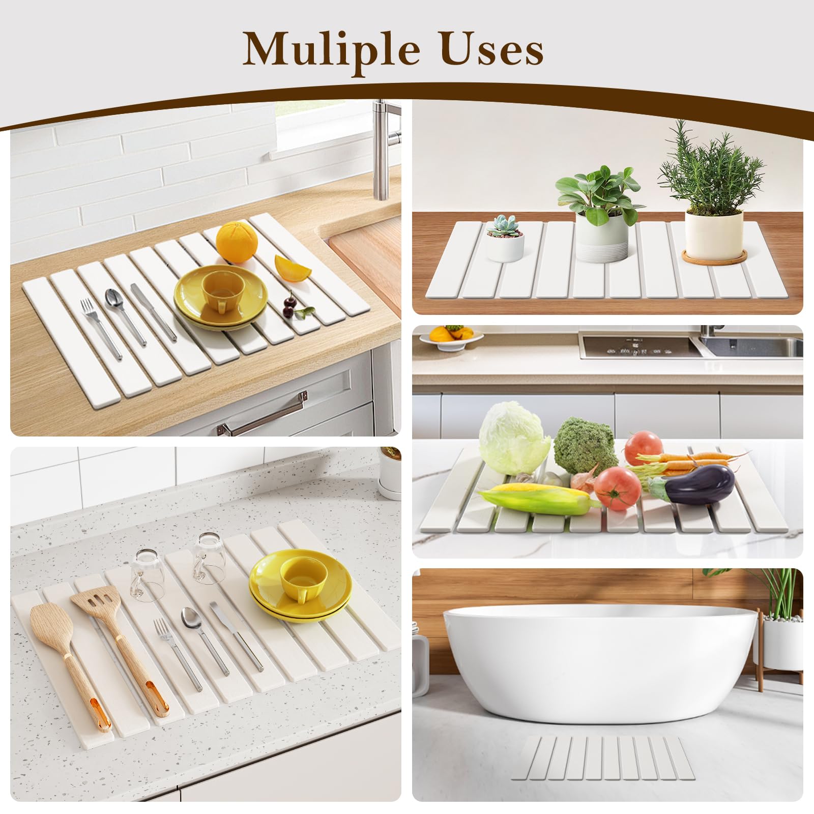 Pukaock mat demonstrates rapid drying to keep counters clean.