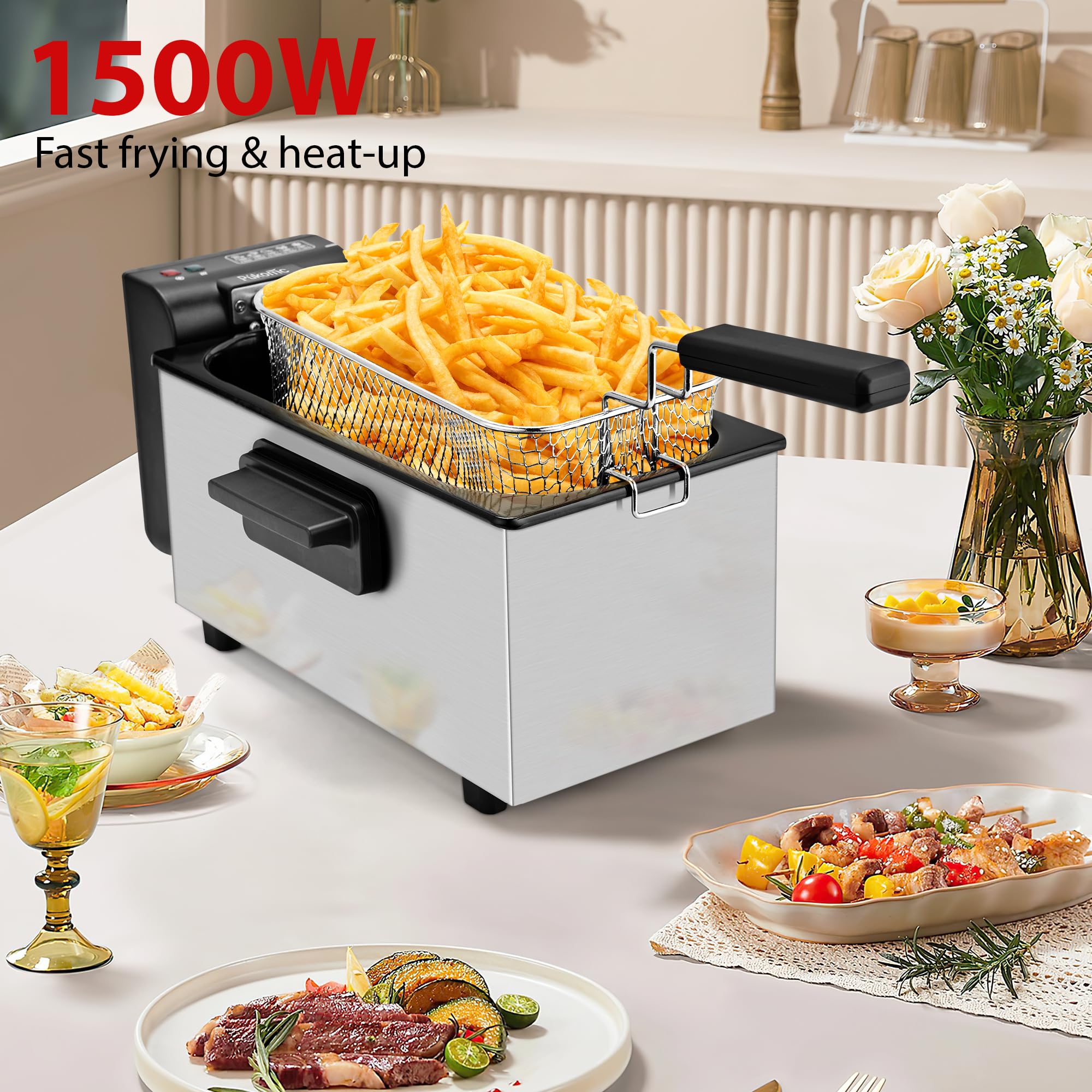 Pukomc Deep Fryer detachable basket; easy draining and cleaner post-fry cleanup.
