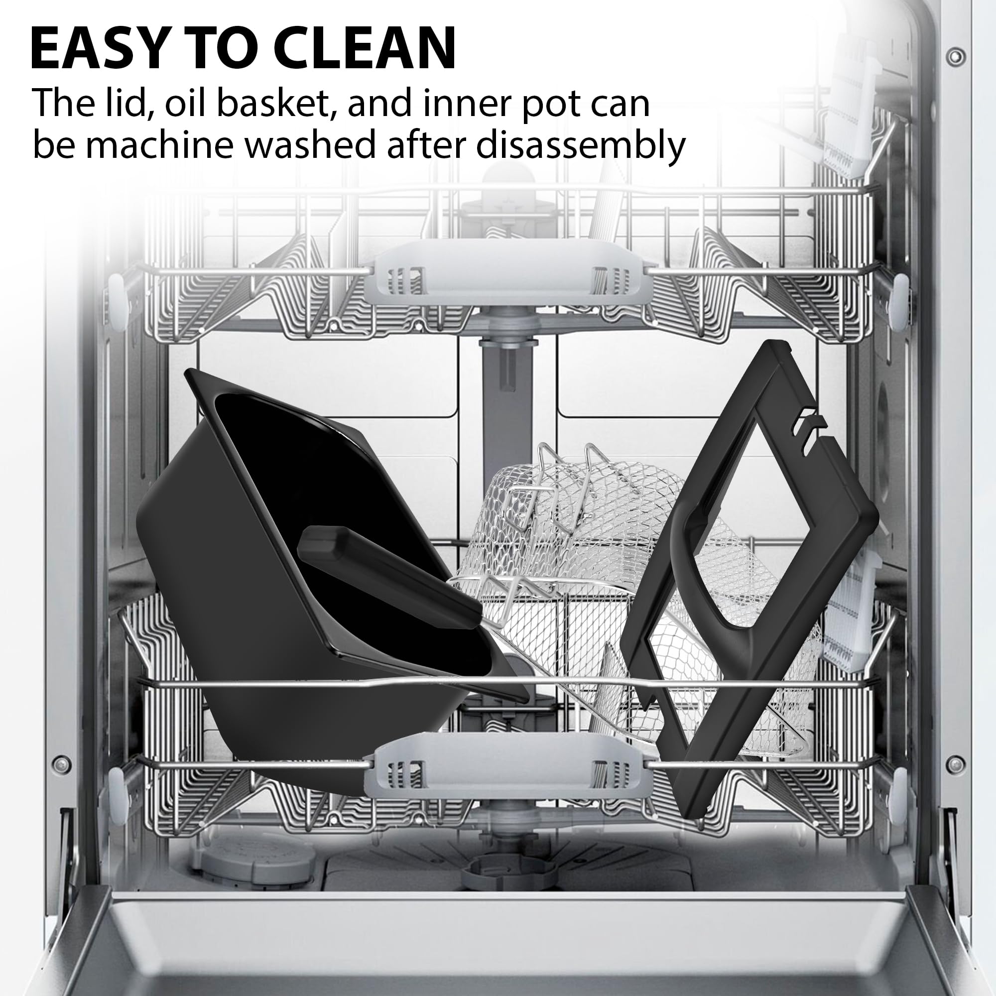 Pukomc Deep Fryer dishwasher-safe parts; effortless cleaning after busy frying sessions.
