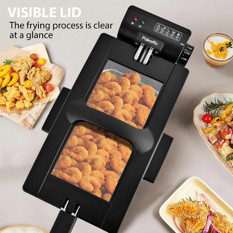 Pukomc Deep Fryer stainless steel body; durable build and simple wipe-down after use.