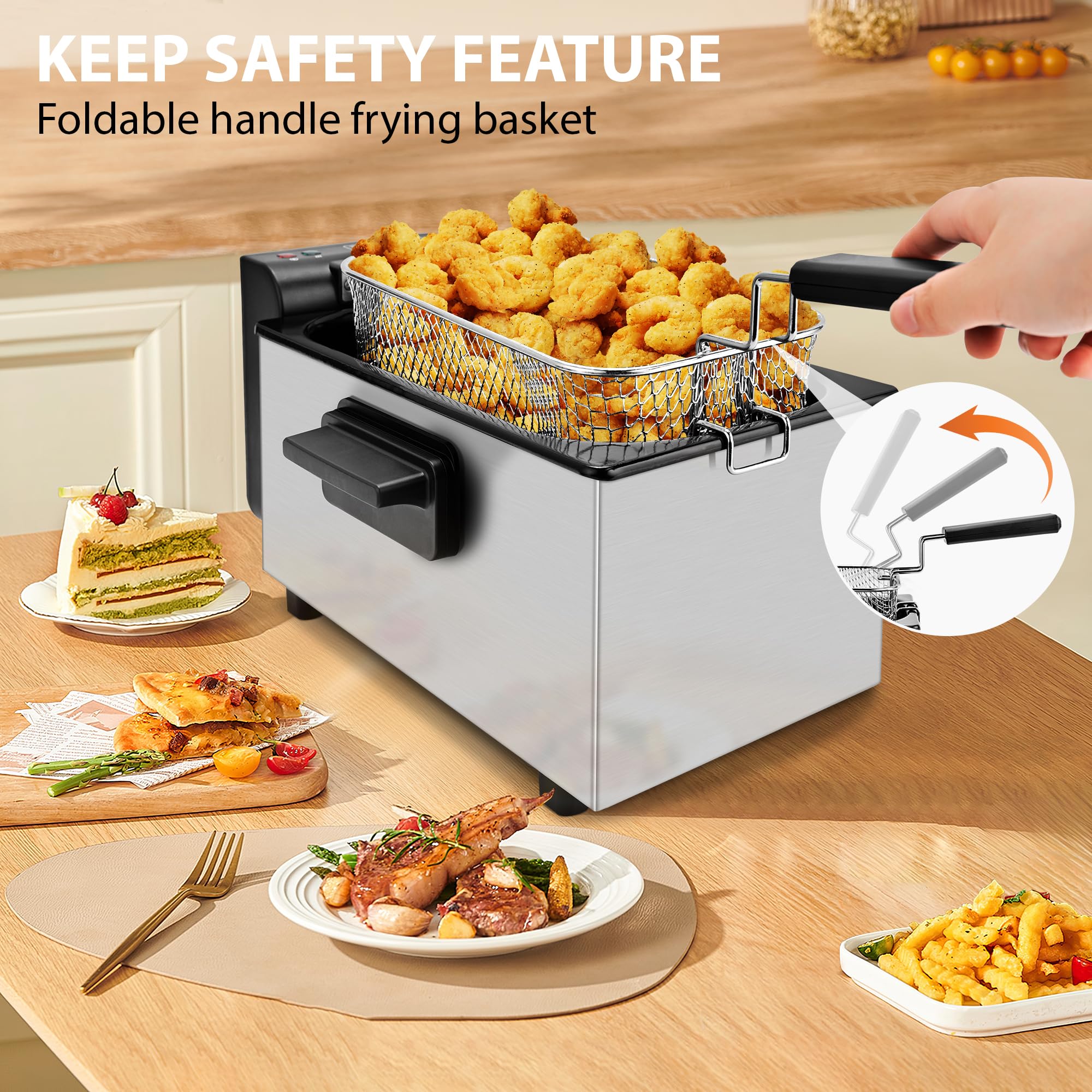 Pukomc Deep Fryer temperature control; precise 266F–374F range for diverse foods.