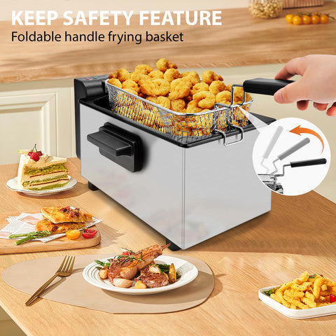 Pukomc Deep Fryer temperature control; precise 266F–374F range for diverse foods.